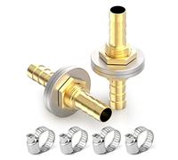 GASHER 2PCS Brass Hose Barb Thru-Bulk Bulkhead Fitting 5/8" to 5/8" Barb Hose, Straight Hex Union Fitting with 4PCS Hose Clamp