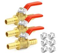 GASHER 3PCS 6mm Inch Heavy-Duty Brass Barb Ball Valve with 6PCS Clamps 90 Degree Operating Handle