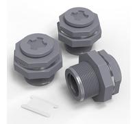 GASHER 3PCS PVC 3/4" Bulkhead Tank Connector Adapter Fitting with Plugs & Gasket for Water Tank, Rain barrels, Aquariums, Bathtubs and Sink