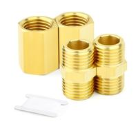 GASHER 4PCS Brass Pipe Fitting, 3/8" Hex Nipple & Coupler, BSP Threads