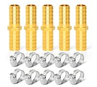GASHER 5 Pieces Brass Hose Barb Reducer, 10mm Inch Barb Hose ID with 10 Hose Clamp
