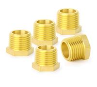 GASHER 5 Pieces Brass Reducer Hex Bushing 3/8" BSP Male x 1/4" BSP Female, Brass Threaded Pipe Fitting