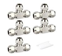 GASHER 5PCS Brass Nickel Plated Compression Tee Fitting 6mm, T Type 3 Way Tube Connector for Industrial, Garden and Household Plumbing Pipe Connection