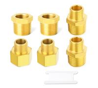 GASHER 6PCS Brass Pipe Fitting, Hex Bushing, Reducer Adapter, Reducing Hex Nipple 1/2 Inch BSP x 3/8 Inch BSP