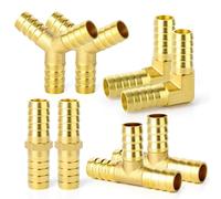 GASHER 8 PCS 10mm Inch Brass Hose Barb Set, 90 Degree L Right Angle Elbow, Y-Shape, Tee