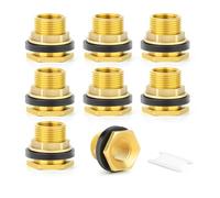 GASHER 8PCS Brass 1/2" Female 3/4" Male Bulkhead Tank Connector Adapter Fitting with Rubber Ring