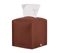 Gashina Story Non-Falling Tissue Box Cover - Premium PU Faux Leather Kleenex Holder - 5"X5"X5" Square Decorative Organizer for Car, House, Bathroom - Dark Brown