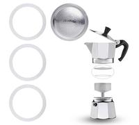 Gasket for 3 Cup Espresso Maker, with Aluminum Sieve Insert, Gasket Seals Parts Moka Pot, Replacement Food Grade Seal Silicone, Includes 3 Gaskets and 1 Filter for Stovetop Coffee Maker(3 Cups)