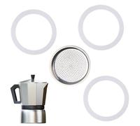 Gasket for 6 Cup Espresso Maker, replacement Food Grade seal silicone, with aluminum sieve insert, Gasket Seals Parts Moka Pot, Includes 3 Gaskets and 1 Filter for Stovetop Coffee Maker(6 Cups)