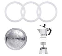 Gasket for 6 Cup Espresso Maker, with Aluminum Sieve Insert, Gasket Seals Parts Moka Pot, Replacement Food Grade Seal Silicone, Includes 3 Gaskets and 1 Filter for Stovetop Coffee Maker(6 Cups)