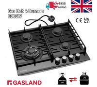 GASLAND 60cm Black 4 Burner Gas On Glass Hob with Enamel Pan Stands 8000W NG/LPG