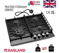 GASLAND 60cm Black 4 Burner Gas On Glass Hob with Enamel Pan Stands 8000W NG/LPG