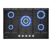 GASLAND GH2805BG1FC Glass Gas Cooktop 5-Burner Gas Hob with Wok Burner, 76 cm Black Glass Stove, Butane Gas Cooker 10,400 Watts, NG/LPG Convertible