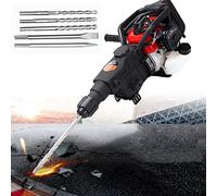 Gasoline Rock Drill 1800W Impact Hammer, 32.7cc 2-Stroke Blasting Hammer with 3 Drill Bits for Rock and Stone Breaking