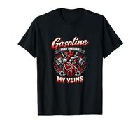 Gasoline Runs Through My Veins Biker Vintage Badge T-Shirt