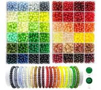 Gaspletu 2600PCS 6mm Glass Beads for Jewelry Making, 48 Crystal Colors, Round Beads Kit for Bracelets, Christmas Colors, Suitable for Beginners
