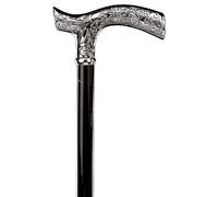 Gastrock Wood Walking Stick Fancy Chrome Fritz Chased Black