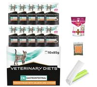 Gastrointestinal Cat Food Bundle with Veterinary Diet EN Salmon and Chicken(Total 10 pouches x 85 gram), Urinary Treats 65 gram plus UbiPet Catnip and Lint Roller