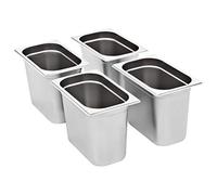 Gastronorm Container GN 1/4 265 x 162 x 200 mm Stainless Steel Set of 4 Stackable for Catering Buffet Warming Counter Bainmarie Chafingdish Food Tray for Storage and Transport