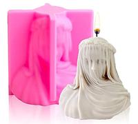Gasusen Veiled Lady Candle Mold, Silicone Female Bust Maiden Sculpture Statue Mold DIY Hand Soap Making Resin Molds Clay Plaster Craft Mould (L), Pink, MSNS-188