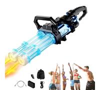 Gat-ling Water Gun, Double Barrel Gat-ling Electric Water Gun, with 360° Rotating And LED Flash Muzzle, High Power Continuous Firing, Comes Large Capacity Backpack, with Backpack (BLUE)