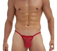 Gatamiau Sexy Briefs Underwear for Men See Through Shiny Mesh Low Rise Thong Sexy Bulge Pouch Tanga Underpants Male Lightweight G-Strings T-Back Bikini (UK, Alpha, XXL, Regular, Regular, Red)