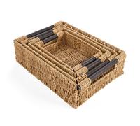 GATARN Seagrass Hand Woven Nesting Storage Boxes with Wooden Handles Set of 4 in Brown GATARN Brown
