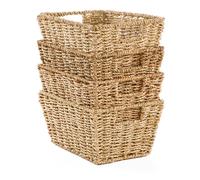 GATARN Seagrass Hand Woven Nesting Wicker Storage Boxes with Handles Set of 4 in Brown GATARN Brown
