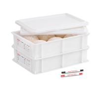 GATBO 2-Pack Pizza Dough Proofing Box with Lid, 24L Stackable Commercial-Grade Trays with 2 Wipeable Markers for Home Bakers & Light Commercial Use, 2 Lids Included (40cm x 30cm x 10cm)