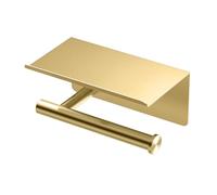 Gatco 1420B Latitude II Toilet Paper Holder with Mobile Shelf, Brushed Brass/Wall Mounted 7" Toilet Tissue Holder with Cell Phone Storage Shelf for Bathroom