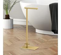 Gatco 1443B, Modern Rectangle Base Freestanding Toilet Paper Holder with Storage, 21.13”H, Brushed Brass