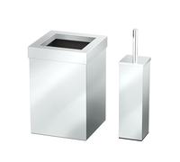 Gatco Modern Square Waste Basket and Toilet Brush Set, Chrome Open Top Stainless Steel Trash Can with Removable Lid, 3 Gallon Capacity, Luxury Bathroom Gift