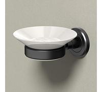 Gatco Wall Mounted Porcelain Soap Dish with Holder, Zinc, Matte Black/White