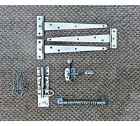 Gate Fitting Kit 10" 250mm Heavy Duty Tee Hinges (3), Auto Gate Latch, 8" Return Spring and Brenton Bolt Lock Set Zinc, Ideal for Garden Gate, Shed Doors & Barn Doors, Supplied with All The fixings