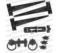Gate Fitting Kit 12" Hinge Set, Hinges Brenton Bolt Ring Latch Wooden Gate Black, Garden Shed Gate Latch Door Hinges for Wooden Gates, Hinges for Wood, Garden Gate Latch, Gate Hook, Heavy Duty Black