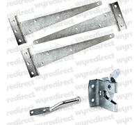 Gate Fitting Kit 12" Hinge Set Tee Hinges Auto Gate Catch Wooden Gate Galvanised
