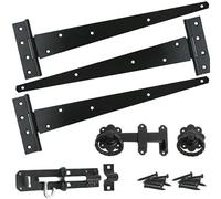Gate Hinge Kit Fitting Set 12" Hinges Brenton Bolt Twist Ring Latch Wooden Gate Black - Haven Heritage