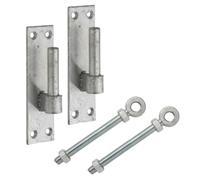 Gate Hinge Pin Bracket 12mm/16mm + Adjustable Eye Bolts 100/150mm Galvanised Pair for Hook & Bands Hinges (16mm PIN + 150mm Eye)