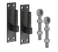 Gate Hinge Pin Bracket Black 12mm/16mm/19mm + Adjustable Eye Bolts 100/150mm Pair for Hook & Bands Hinges Gates and Doors (19mm PIN + 150mm Eye)