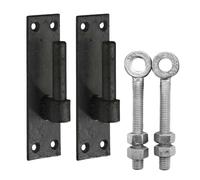 Gate Hinge Pin Bracket Black 12mm/16mm/19mm + Adjustable Eye Bolts 100/150mm Pair for Hook & Bands Hinges Gates and Doors (16mm PIN + 100mm Eye)