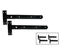 Gate Hinges Straight 450mm 18" 2 x Pair Black Heavy Duty Hook and Band Hinge