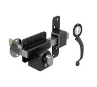 Gate Mate Long Throw Gate Lock for Sheds, Gates & Garage Doors, Keyed Outside & Inside Thumb Turn, 316 Stainless Steel, for Wooden Gates & Doors Up to 50mm (2”), 5 Keys with Black Handle