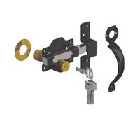 Gate Mate Premium Long Throw Lock - Double Locking, Stainless Steel/Black, 2 inch (50mm) with Black Handle