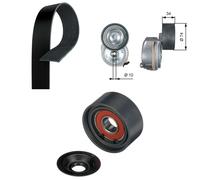Gates Aux Belt Kit (V-Ribbed Belt + Tensioner + Idler) fits Man Tgl I 2005-2022