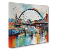 Gateshead Millennium Bridge Expressionism Canvas Wall Art Print Ready to Hang, Framed Picture for Living Room Bedroom Home Office Décor, 50x50 cm (20x20 Inch)