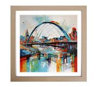Gateshead Millennium Bridge Expressionism Framed Wall Art Print, Ready to Hang Picture for Living Room Bedroom Home Office, Oak 18 x 18 Inch (45 x 45 cm)
