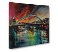 Gateshead Millennium Bridge Expressionism No.1 Canvas Wall Art Print Ready to Hang, Framed Picture for Living Room Bedroom Home Office Décor, 50x50 cm (20x20 Inch)
