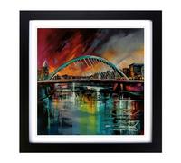 Gateshead Millennium Bridge Expressionism No.1 Framed Wall Art Print, Ready to Hang Picture for Living Room Bedroom Home Office, Black 18 x 18 Inch (45 x 45 cm)