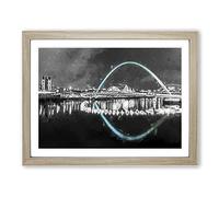 Gateshead Millennium Bridge In Abstract Modern Art Framed Print Oak A4 | Wall Art, Ready to Hang, Satin Fine Art Paper, Fade-Resistant Inks, Acrylic Glazing, Securely Packaged, Made in the UK