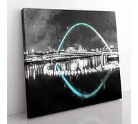 Gateshead Millennium Bridge in Abstract Modern Canvas Wall Art Print Ready to Hang, Framed Picture for Living Room Bedroom Home Office Décor, 50x50 cm (20x20 Inch)